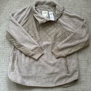 𝅺ABERCROMBIE & Fitch Oatmeal Asymmetrical Quilted Snap-Up Fleece Sweatshirt nwt